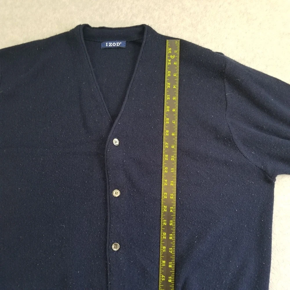 IZOD Cardigan Sweater Mens Large Navy Blue Button-Up Knit‎ VTG 90s Classic